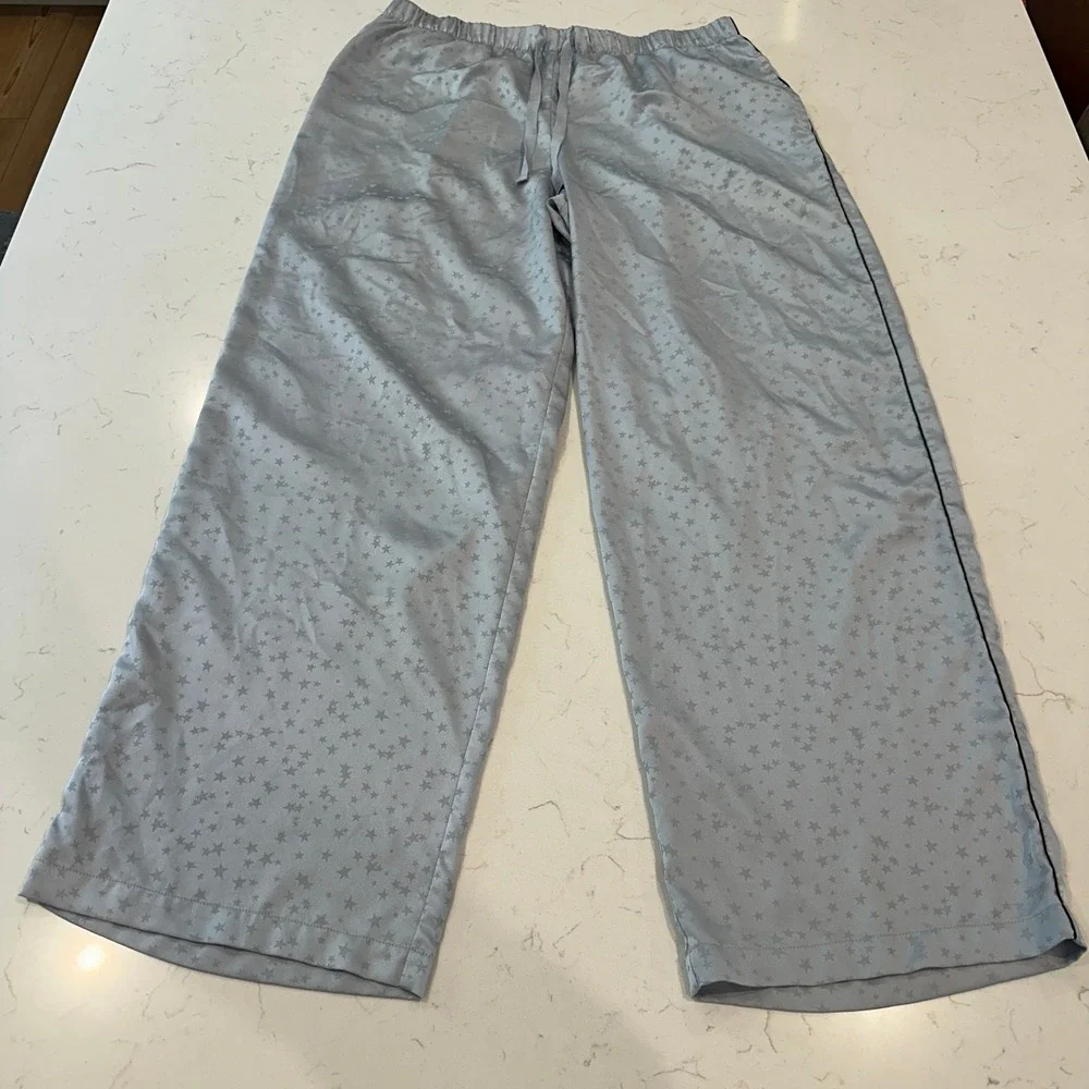 Victoria's Secret Blue Star Satin Wide Leg Pajama Pants Large Lounge Sleepwear